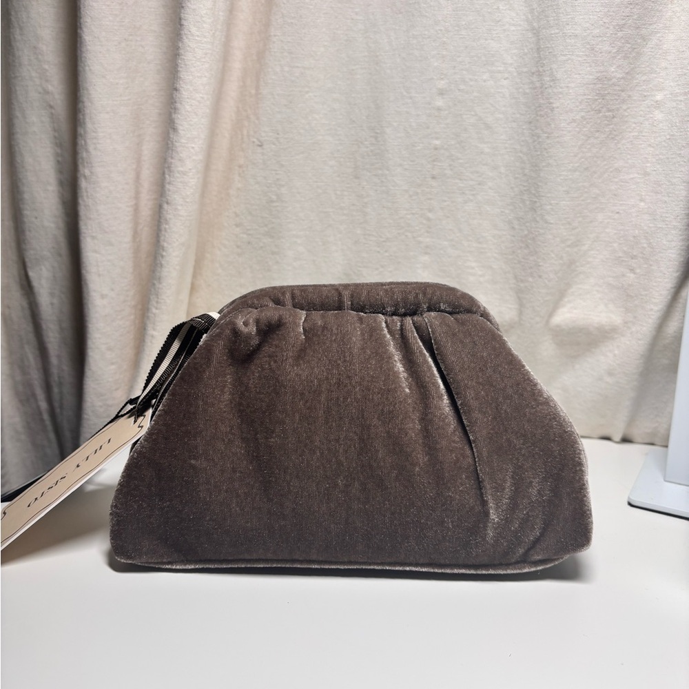 Gianni Bini x Lilly Sisto Virginia Velvet Clutch Crossbody Bag In Taupe - Picture 3 of 12